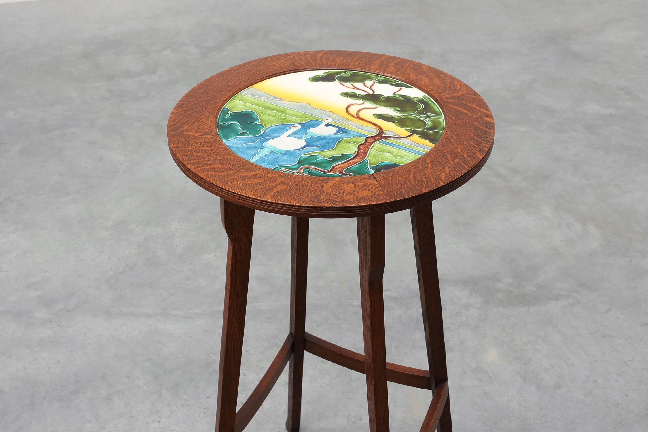 Art Nouveau Side Table with Swan Tile Top, Belgium, circa 1920thumbnail